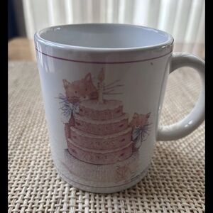 EUC Pink Kitty Birthday Cake Ceramic Mug.